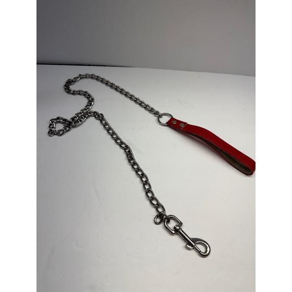 Other - Heavy Duty Metal Chain Dog Leash Red Padded Leather Handle Swivel Bolt 41" chain
